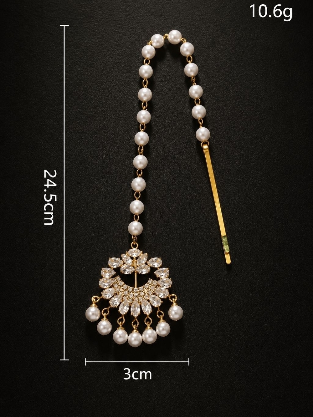 Gold Pearl Teardrop Maang Tikka Hair Jewelry - Picture 5 of 7